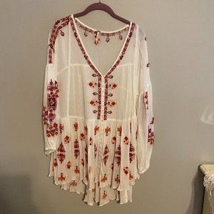 Free People White and Orange Aztec Dress